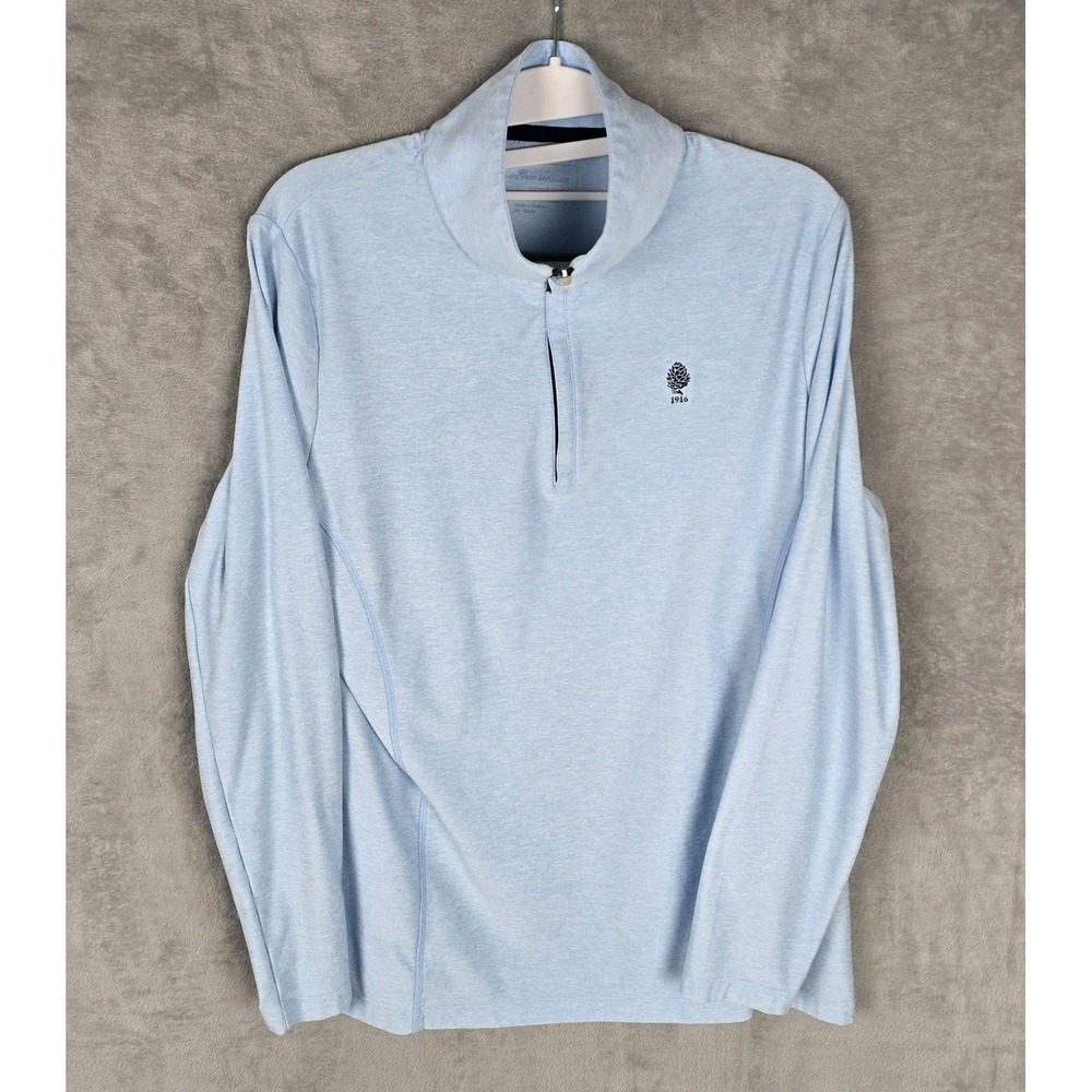 Peter Millar Womens L Light Blue Quarter Zip Pullover UPF 50 Pinecone Logo 1916